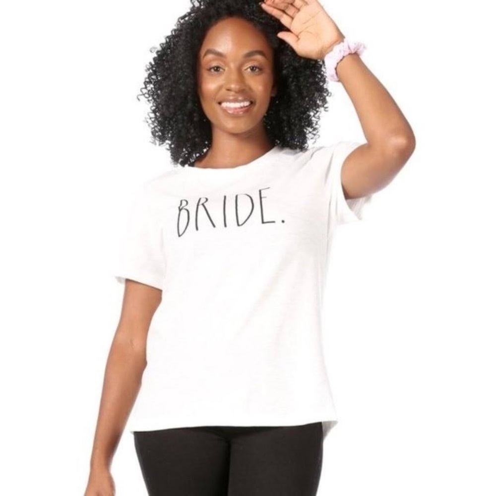 Rae Dunn “BRIDE.” T-shirt with Blue/Purple Hair Scrunchie White Color NWT SZ M
